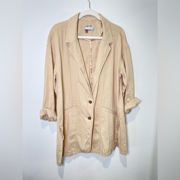 Pilcro Linen Oversized Tan Blazer‎ Size M Beige - Picture 6 of 11